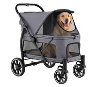 COSTWAY Dog Stroller, 96x71x102.5cm Foldable Dog Pushchair with Adjustable Mesh Canopy, Storage Pockets, Safety Belt, Pet Travel Buggy for Medium and Large Dogs (Grey)