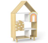 Costway Dollhouse Bookshelf House-shaped Bookcase with 2 Doors in Natural COSTWAY Natural