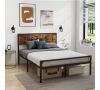 Costway Double Bed Frame Industrial Metal Platform Bed With Headboard And Footboard