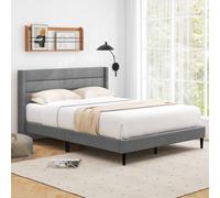 Costway Double Bed Frame Linen Upholstered Platform Bed w/Headboard in Grey COSTWAY Grey