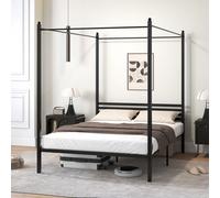 Costway Double Canopy Bed Frame 4-Poster Metal Platform Bed With Headboard-Black