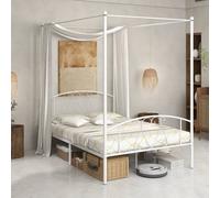 Costway Double Canopy Bed Frame Metal Platform Bed Base w/Headboard Footboard in White COSTWAY White
