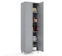 Costway Double Door Tall Storage Cabinet Freestanding Pantry Cabinet With Adjustable Shelf-Grey