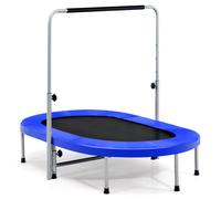 Costway Double Foldable Jumping Fitness Kids Trampoline Rebounder w/ Adjustable Handrail in Blue COSTWAY Blue