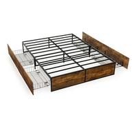Costway Double Iron Bed Frame 4 Underbed Storage Drawers Platfrom Bed Slat Support Base in Brown COSTWAY Brown