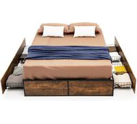 Costway Double Metal Bed Frame with 4 Rolling Underbed Storage Drawers-190 x 135 x 33 cm