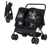 Costway Double Pet Stroller Foldable Twin Dog Walk Jogger W/ 2-Seater Carrier-Black