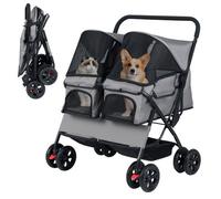 Costway Double Pet Stroller Foldable Twin Dog Walk Jogger W/ 2-Seater Carrier-Grey