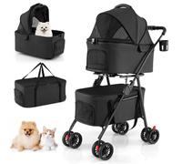 Costway Double Pet Stroller Foldable W/ 2 Detachable Carriers 15Kg Load Travel Stroller For Small Dog Cat-Black