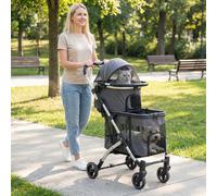 Costway Double Pet Stroller W/ 2 Detachable Carriers Foldable Pet Travel Cart-Black