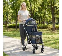 Costway Double Pet Stroller W/ 2 Detachable Carriers Foldable Pet Travel Cart-Navy