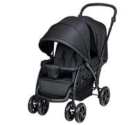 COSTWAY Double Pushchair, Foldable Twin Tandem Stroller with Adjustable Backrest, Push Handle & Footrest, 5 Points Safety Belts, Sunshade & Storage Basket, for from Birth to 15kg (Black)