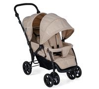 COSTWAY Double Seat Pushchair, Foldable Twin Tandem Stroller with Adjustable Backrest, Push Handle & Footrest, 5 Points Safety Belts, Sunshade, Storage Basket, for from Birth to 15kg (Khaki)