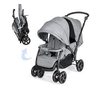 COSTWAY Double Seat Pushchair, Foldable Twin Tandem Stroller with Adjustable Backrest, Push Handle & Footrest, 5 Points Safety Belts, Sunshade & Storage Basket, for from Birth to 15kg (Grey)