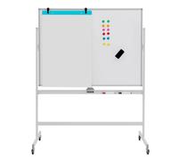 Costway Double Sided Magnetic Whiteboard Adjustable Mobile Revolving Board with Magnets in White COSTWAY White