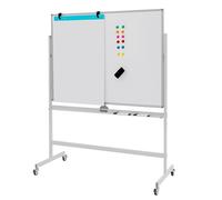 COSTWAY Double Sided Magnetic Whiteboard, Adjustable Mobile Revolving Board with Magnets, Pens & Eraser, Standing Dry Wipe Writing Whiteboard for Home Office School (120 x 90 CM, White, no Pegboard)