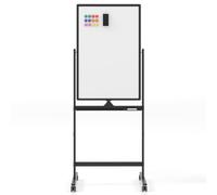 COSTWAY Double Sided Magnetic Whiteboard, Height Adjustable Mobile Dry Erase Board with Black Markers, Eraser, Magnets & Marker Tray, Standing Reversible White Board (90 x 60cm, Black)