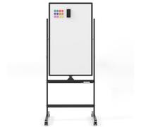 COSTWAY Double Sided Magnetic Whiteboard, Height Adjustable Mobile Dry Erase Board with Black Markers, Eraser, Magnets & Marker Tray, Standing Reversible White Board (100 x 60cm, Black)