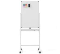 COSTWAY Double Sided Magnetic Whiteboard, Height Adjustable Mobile Dry Erase Board with Black Markers, Eraser, Magnets & Marker Tray, Standing Reversible White Board (90 x 60cm, White)