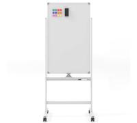 COSTWAY Double Sided Magnetic Whiteboard, Height Adjustable Mobile Dry Erase Board with Black Markers, Eraser, Magnets & Marker Tray, Standing Reversible White Board (100 x 60cm, White)