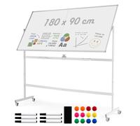 COSTWAY Double Sided Magnetic Whiteboard, Mobile Reversible Dry Erase Board with Black Markers, Eraser, Magnets & Marker Tray, Height Adjustable Standing White Board (White, 180 x 90cm)