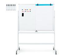 COSTWAY Double Sided Magnetic Whiteboard, Mobile Reversible Dry Erase Board with Black Markers, Eraser, Magnets & Marker Tray, Height Adjustable Standing White Board (120 x 90cm, White)