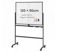 COSTWAY Double Sided Magnetic Whiteboard, Mobile Reversible Dry Erase Board with Black Markers, Eraser, Magnets & Marker Tray, Standing White Board for Home Office (Black, 126 x 54 x 180.5 cm)