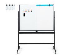 COSTWAY Double Sided Magnetic Whiteboard, Mobile Reversible Dry Erase Board with Black Markers, Eraser, Magnets & Marker Tray, Height Adjustable Standing White Board (120 x 90cm, Black)