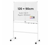 COSTWAY Double Sided Magnetic Whiteboard, Mobile Reversible Dry Erase Board with Black Markers, Eraser, Magnets & Marker Tray, Standing White Board for Home Office (White, 126 x 54 x 180.5 cm)