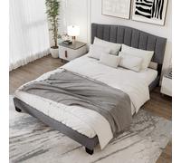 Costway Double Size Bed Frame Adjustable Vertical Upholstered Headboard