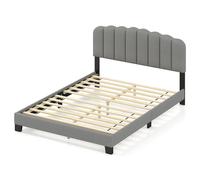 Costway Double Size Bed Frame Linen Upholstered Platform Bed in Grey COSTWAY Grey