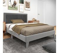 Costway Double Size Bed Frame Velvet Upholstered Platform Bed Slat With High Headboard