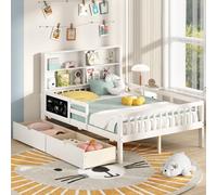 Costway Double Size Bed Frame W/ 2 Storage Drawers Wooden Slats Support Bed For Kids White