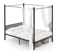 Costway Double Size Canopy Bed Frame 200x140cm Metal Platform Bed w/ Headboard in Black | Size: 200x140 cm COSTWAY Black 200x140 cm
