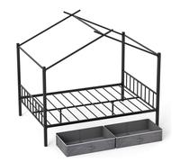 Costway Double Size House Bed Heavy-Duty Metal Platform Bed w/2 Drawers in Black COSTWAY Black