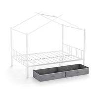 Costway Double Size House Bed Heavy-Duty Metal Platform Bed w/2 Drawers in White COSTWAY White