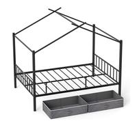 Costway Double Size House Bed Heavy-Duty Metal Platform Bed With 2 Drawers-Black
