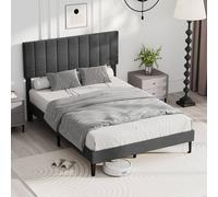 Costway Double Size Linen Fabric Bed Frame Upholstered Platform Bed Noise Free in Grey COSTWAY Grey Double