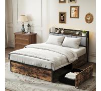 Costway Double Size Metal Bed Frame With Led Lights & 4 Storage Drawers