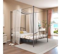 Costway Double Size Metal Canopy Bed Frame 4-Poster Modern Platform Wooden Slat Support