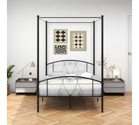 Costway Double Size Metal Canopy Bed Frame 4-Poster Modern Platform Wooden Slat Support in Black COSTWAY Black Double
