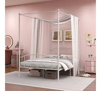 Costway Double Size Metal Canopy Bed Frame 4-Poster Modern Platform Wooden Slat Support in White COSTWAY White Double