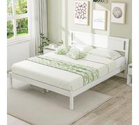 Costway Double Size Wood Bed Frame With Headboard Modern Platform Bed-White