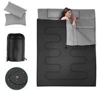 COSTWAY Double Sleeping Bag, Extra Large - 220 x 150 cm - Converts into 2 Singles, Waterproof Sleeping Bag with Free Pillows and Carrying Bag for Camping, Hiking (Black)