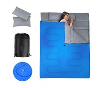 COSTWAY Double Sleeping Bag, Extra Large - 220 x 150 cm - Converts into 2 Singles, Waterproof Sleeping Bag with Free Pillows and Carrying Bag for Camping, Hiking (Blue)