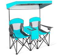 Costway Double Sunshade Folding Chairs 2-Person Camping Fishing Chairs-Turquoise