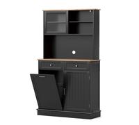 Costway Double Tilt Out Trash Cabinet w/Hutch Kitchen Pantry Storage Cabinet in Black COSTWAY Black
