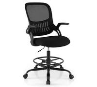 Costway Drafting Chair Mesh Swivel Task Chair Ergonomic Standing Desk Chair in Black COSTWAY Black