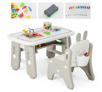 Costway Drawing Table & Chair Set Graffiti Toddlers Art Activity Table & Chair with Flip Top Tabletop in Grey COSTWAY Grey