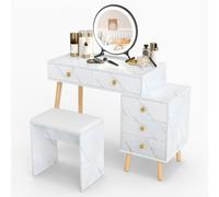 Costway Dressing Table With Lights Makeup Vanity Set W/ Removable Mirror-White